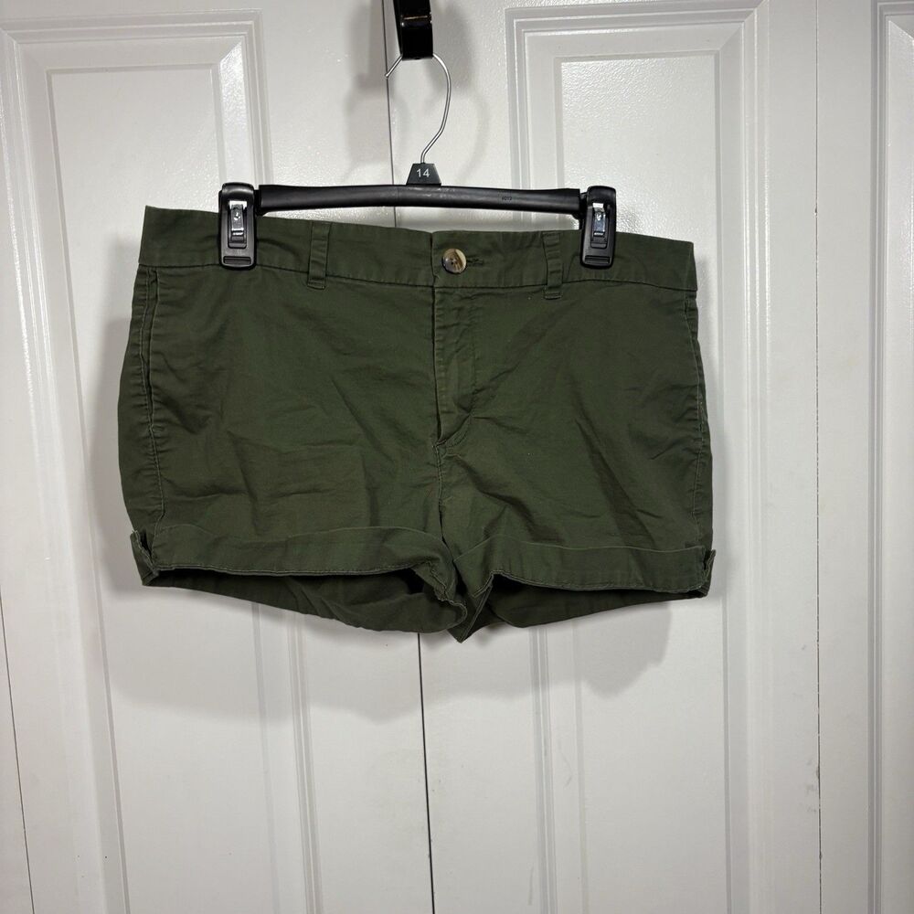Old Navy Shorts Womens 10 Green Mid-Rise Chino Flat Front Everyday Zips Pockets
